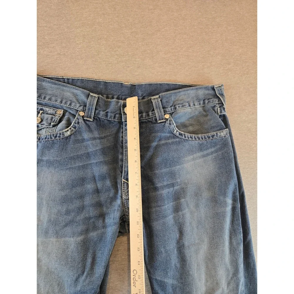 True Religion Straight Jeans Mens 40 Blue Medium Wash Horseshoe Flap Pocket
